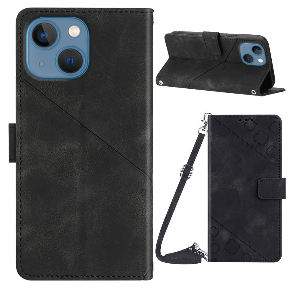 PT005 YB Imprinting Series-7 for iPhone 14 Plus Stand Phone Cover PU Leather Phone Wallet Case with Shoulder Strap PT005 YB Imprinting Series-7 for iPhone 14 Plus Stand Phone Cover PU Leather Phone Wallet Case with Shoulder Strap